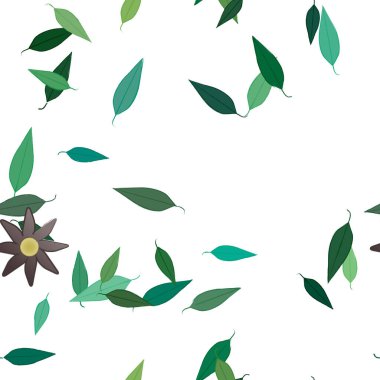 Serbest kompozisyonda yeşil yapraklı çiçekler, vektör illüstrasyonu