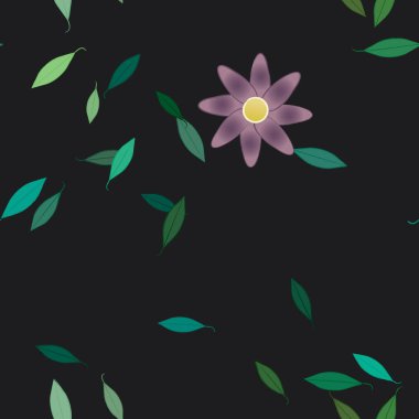 Basit çiçek ve yeşil yapraklı tasarım kompozisyonu, vektör illüstrasyonu