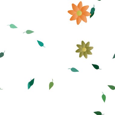 Basit çiçek ve yeşil yapraklı tasarım kompozisyonu, vektör illüstrasyonu