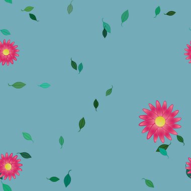 arkaplanda renkli çiçekler ve yeşil yapraklar, vektör illüstrasyonu