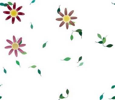 Serbest kompozisyonda yeşil yapraklı çiçekler, vektör illüstrasyonu