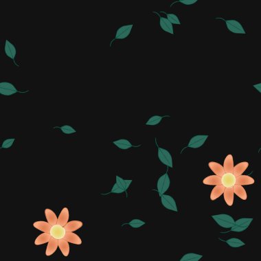 Basit renkli çiçekler ve yeşil yapraklı vektör şablonu