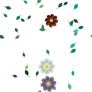 Basit renkli çiçekler ve yeşil yapraklı vektör şablonu