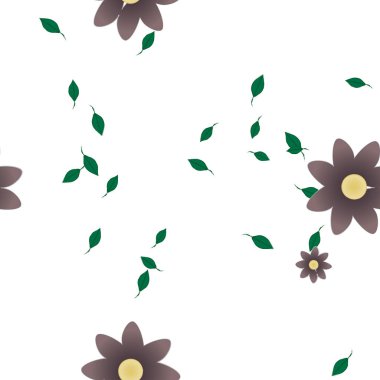 arkaplanda renkli çiçekler ve yeşil yapraklar, vektör illüstrasyonu