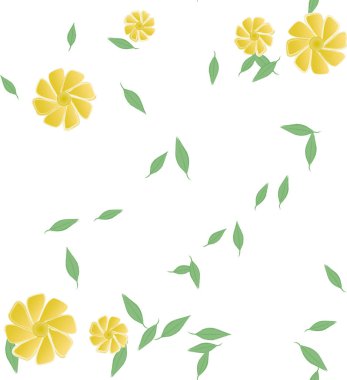 Basit çiçek ve yeşil yapraklı tasarım kompozisyonu, vektör illüstrasyonu