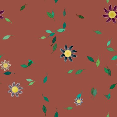 Basit renkli çiçekler ve yeşil yapraklı vektör şablonu