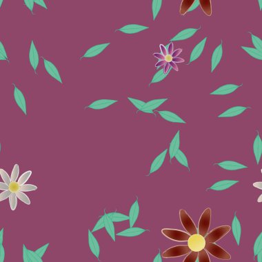 Basit çiçek ve yeşil yapraklı tasarım kompozisyonu, vektör illüstrasyonu