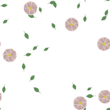 Serbest kompozisyonda yeşil yapraklı basit çiçekler, vektör illüstrasyonu