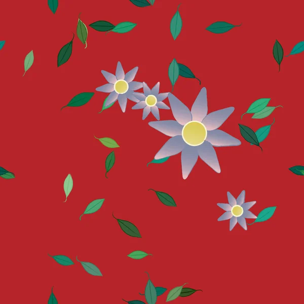 Flores Simples Con Hojas Verdes Composición Libre Ilustración Vectorial — Vector de stock