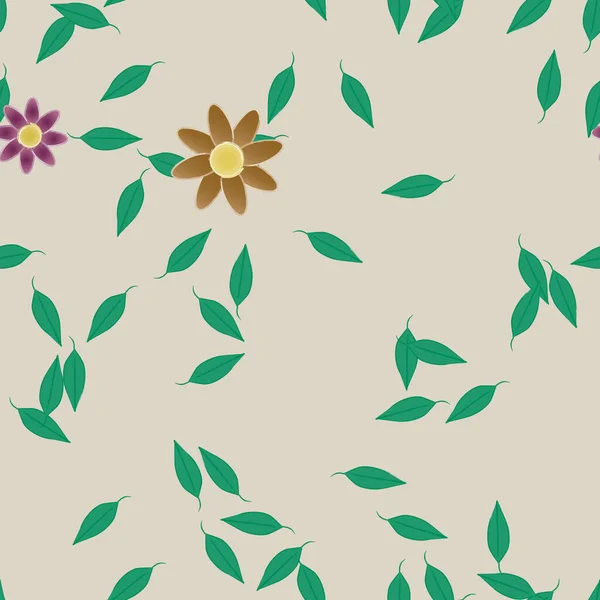 Composición Libre Con Flores Colores Simples Hojas Verdes Para Papel — Vector de stock