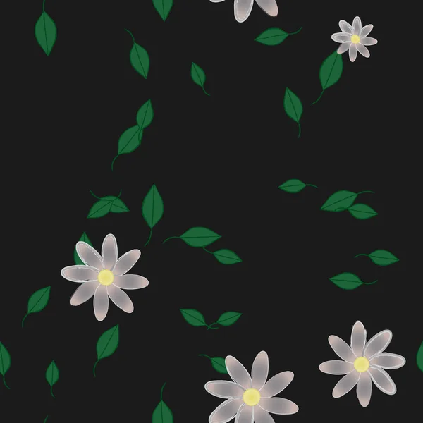 Composição Livre Com Flores Coloridas Simples Folhas Verdes Para Papel —  Vetores de Stock