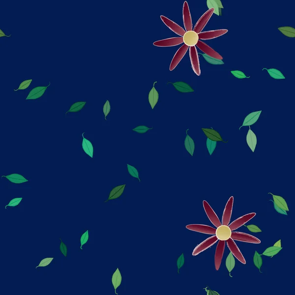 Mooie Compositie Met Eenvoudige Gekleurde Bloemen Groene Bladeren Achtergrond Vector — Stockvector