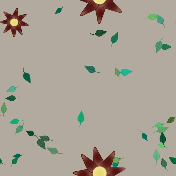 Fleurs Colorées Feuilles Vertes Arrière Plan Illustration Vectorielle — Image vectorielle