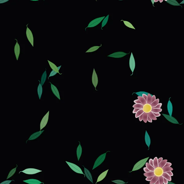 Bloemen Met Groene Bladeren Vrije Samenstelling Vector Illustratie — Stockvector