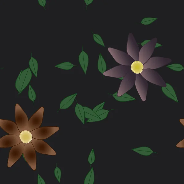 Flores Simples Con Hojas Verdes Composición Libre Ilustración Vectorial — Archivo Imágenes Vectoriales