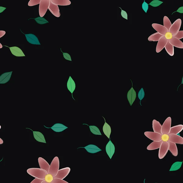 Composição Bonita Com Flores Coloridas Simples Folhas Verdes Fundo Ilustração — Vetor de Stock