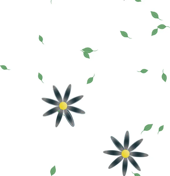 Ontwerp Compositie Met Eenvoudige Bloemen Groene Bladeren Vector Illustratie — Stockvector