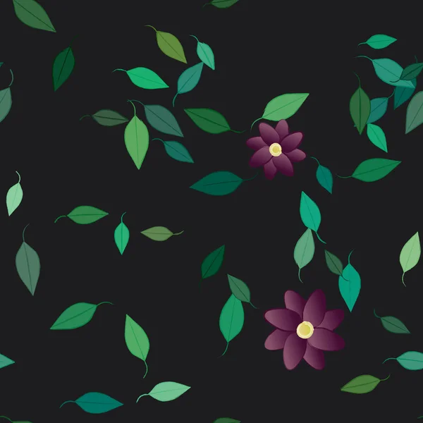 Eenvoudige Bloemen Met Groene Bladeren Vrije Samenstelling Vector Illustratie — Stockvector