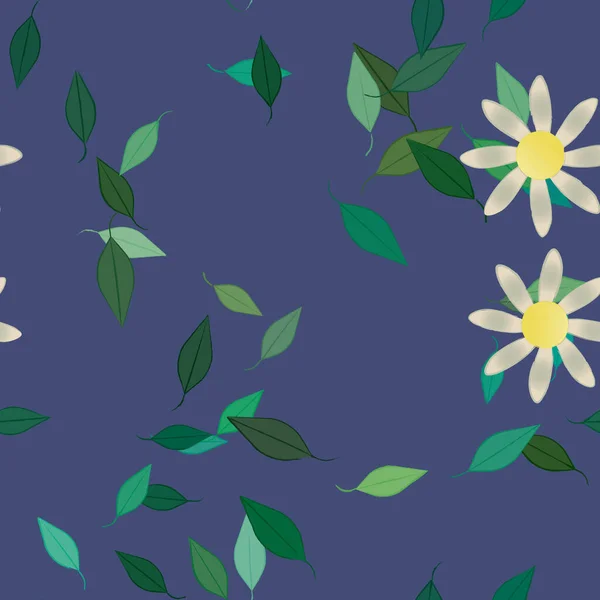 Plantilla Vector Con Flores Coloridas Simples Hojas Verdes — Archivo Imágenes Vectoriales