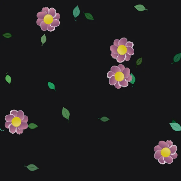 Fleurs Simples Avec Des Feuilles Vertes Composition Libre Illustration Vectorielle — Image vectorielle