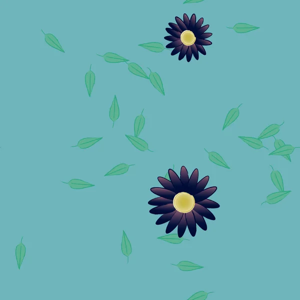 Modèle Vectoriel Avec Des Fleurs Colorées Simples Des Feuilles Vertes — Image vectorielle