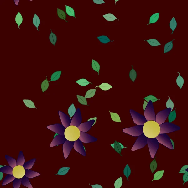 Hermosa Composición Con Flores Colores Simples Hojas Verdes Fondo Ilustración — Vector de stock