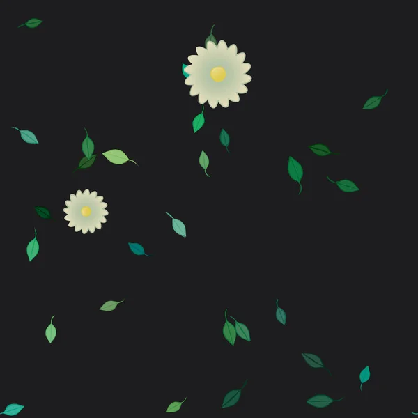 Flores Simples Con Hojas Verdes Composición Libre Ilustración Vectorial — Vector de stock