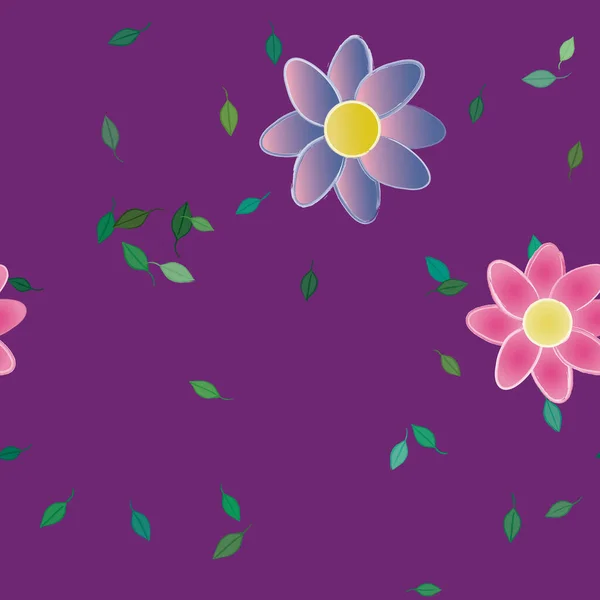 Fleurs Simples Avec Des Feuilles Vertes Composition Libre Illustration Vectorielle — Image vectorielle