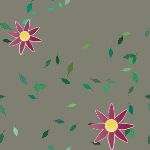 Modèle Vectoriel Avec Des Fleurs Colorées Simples Des Feuilles Vertes — Image vectorielle