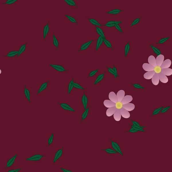 Composición Diseño Con Flores Simples Hojas Verdes Ilustración Vectorial — Archivo Imágenes Vectoriales