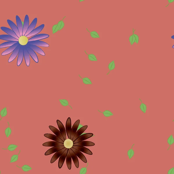 Plantilla Vector Con Flores Coloridas Simples Hojas Verdes — Vector de stock