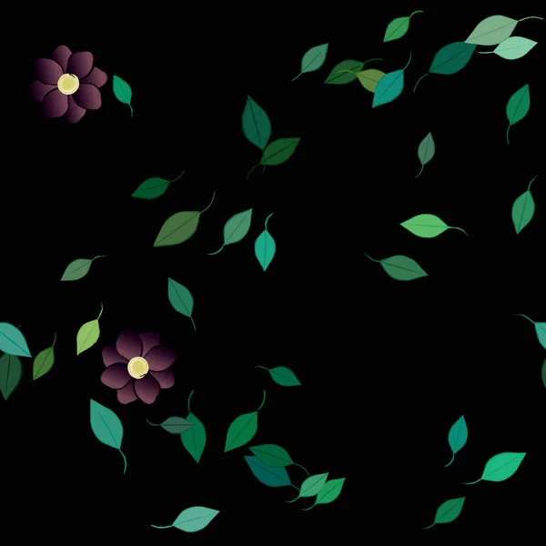 Composición Diseño Con Flores Simples Hojas Verdes Ilustración Vectorial — Vector de stock