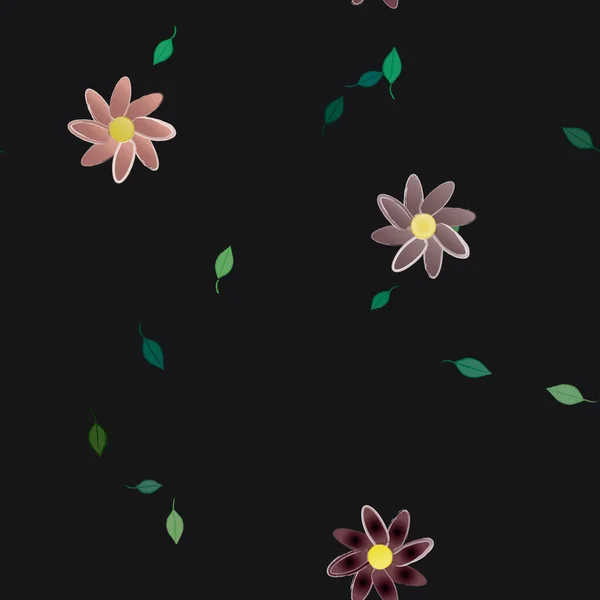 Modèle Vectoriel Avec Des Fleurs Colorées Simples Des Feuilles Vertes — Image vectorielle