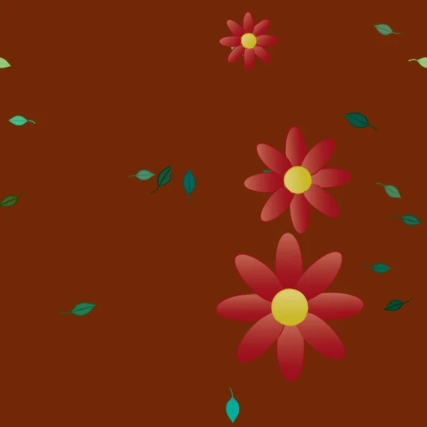 Hermosa Composición Con Flores Colores Simples Hojas Verdes Fondo Ilustración — Vector de stock