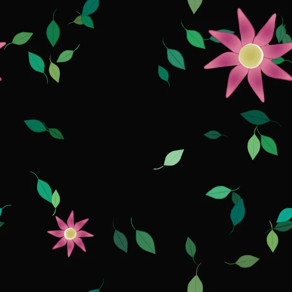 Flores Com Folhas Verdes Composição Livre Ilustração Vetorial —  Vetores de Stock