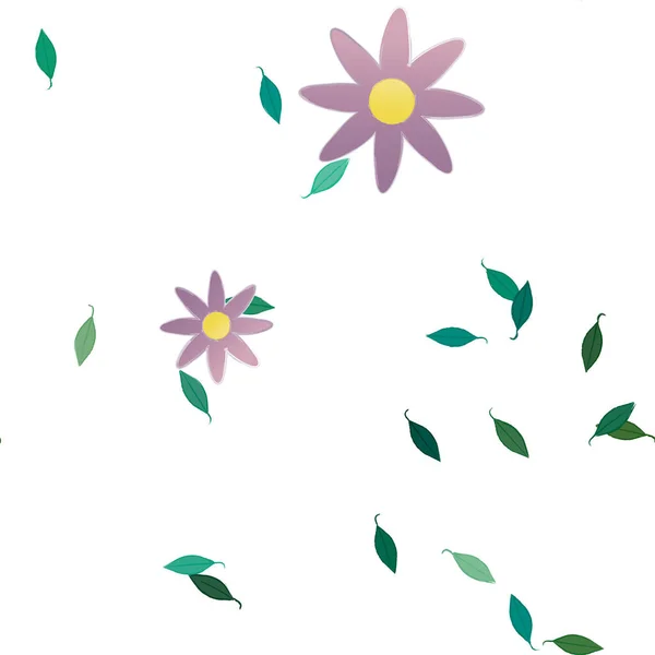 Composição Bonita Com Flores Coloridas Simples Folhas Verdes Fundo Ilustração — Vetor de Stock