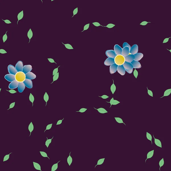 Modèle Vectoriel Avec Des Fleurs Colorées Simples Des Feuilles Vertes — Image vectorielle