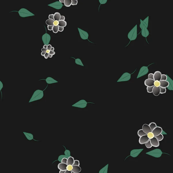 Composição Design Com Flores Simples Folhas Verdes Ilustração Vetorial — Vetor de Stock