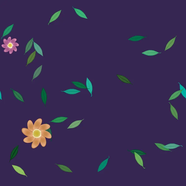Flori Simple Frunze Verzi Compoziție Liberă Ilustrație Vectorială — Vector de stoc