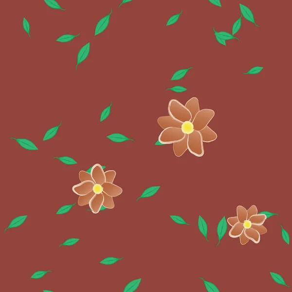 Composición Diseño Con Flores Simples Hojas Verdes Ilustración Vectorial — Archivo Imágenes Vectoriales