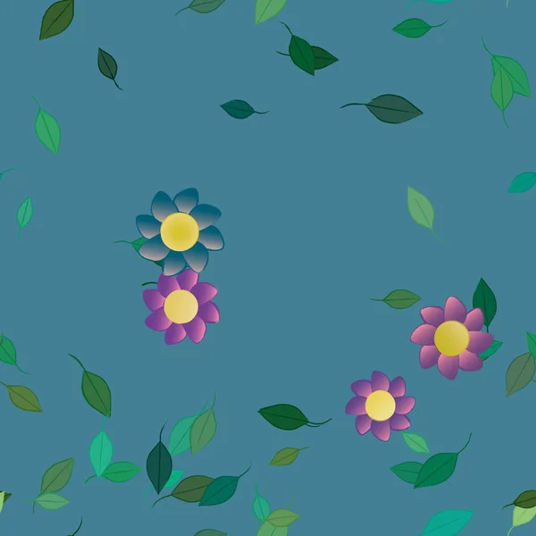 Flores Con Hojas Verdes Composición Libre Ilustración Vectorial — Archivo Imágenes Vectoriales