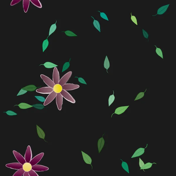 Composition Design Avec Fleurs Simples Feuilles Vertes Illustration Vectorielle — Image vectorielle