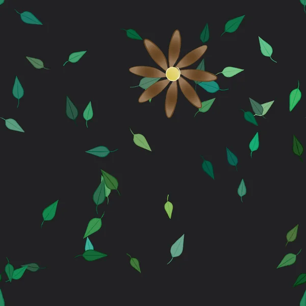 Modèle Vectoriel Avec Des Fleurs Colorées Simples Des Feuilles Vertes — Image vectorielle