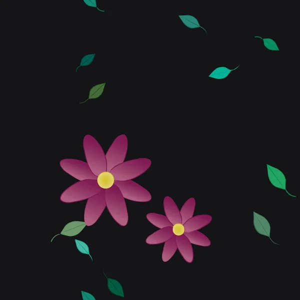 Modèle Vectoriel Avec Des Fleurs Colorées Simples Des Feuilles Vertes — Image vectorielle