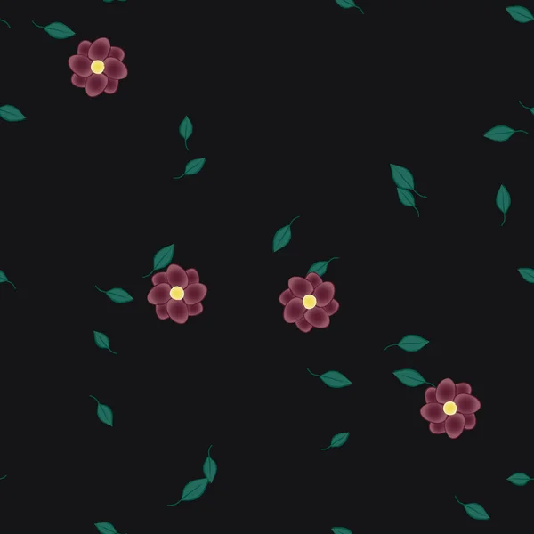 Modèle Vectoriel Avec Des Fleurs Colorées Simples Des Feuilles Vertes — Image vectorielle