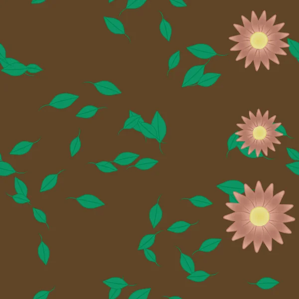 Mooie Compositie Met Eenvoudige Gekleurde Bloemen Groene Bladeren Achtergrond Vector — Stockvector