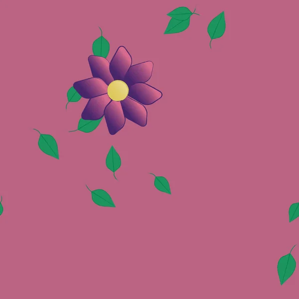 Composición Diseño Con Flores Simples Hojas Verdes Ilustración Vectorial — Vector de stock