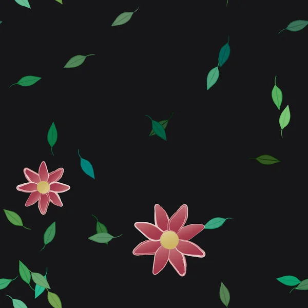 Fleurs Simples Avec Des Feuilles Vertes Composition Libre Illustration Vectorielle — Image vectorielle