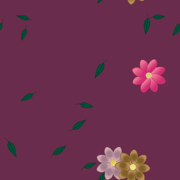 Flores Simples Con Hojas Verdes Composición Libre Ilustración Vectorial — Vector de stock