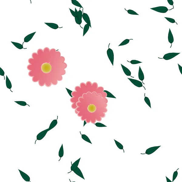 Free Composition Simple Colorful Flowers Green Leaves Wallpaper Vector Illustration — Stock Vector